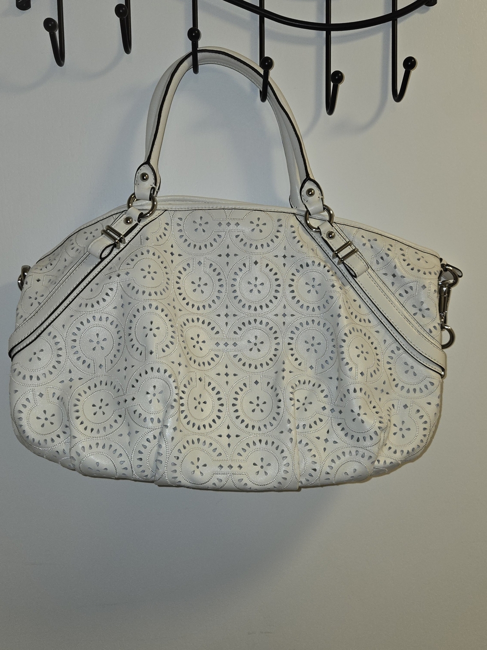White Laser-Cut Shoulder Bag with Dual Handles